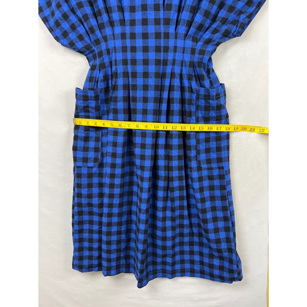Sideline Button Down Dress Women S Blue Black Gingham Cotton Pleated Midi Pocket - Picture 7 of 8
